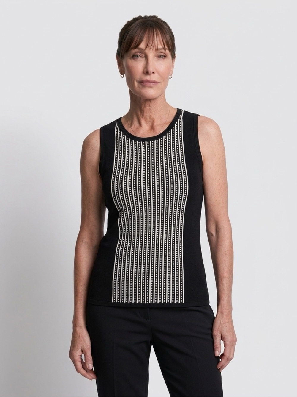 White House Black Market Black Tank with Cream Vertical Stripe Panel